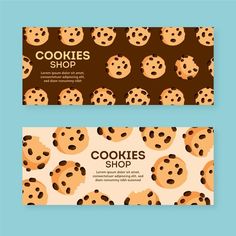 two business cards with chocolate chip cookies on the front and back, one is for cookie shop