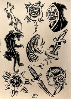 an old school tattoo flash sheet