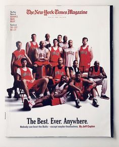 the new york times magazine cover features an image of basketball players in red jerseys and white shorts