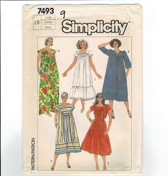 three women's dresses and one woman's dress are shown in this pattern