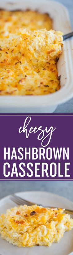 an egg casserole with hashbrown on it and the title overlay reads easy hashbrown casserole