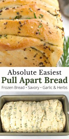 this is an image of a loaf of pull apart bread with garlic and herbs in it