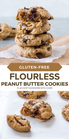 gluten free flourless peanut butter cookies are stacked on top of each other