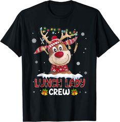 Christmas Lunch Lady Shirt, Ladies Christmas Shirts, Lunch Lady, Cute Reindeer, Xmas Tees, Christmas Lunch, Custom Aprons, Funny Christmas Shirts, Christmas Family