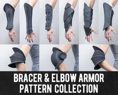 This Bracer & Elbow Pattern Collection includes 10 fancy designs. They are super easy to build, mix or change to your own liking! Included are 7 different bracer designs and 3 different elbow armor designs!  Just print them out, trace all pieces to foam (or any other material) and glue them together! It's super fun!  Combine all of these in different ways for even more variations! I recommend using 5mm low-density EVA foam as well as contact cement to create these bracers. Other materials work as well of course. You can find more instructions on how to make costume pieces and props in my tutorial books or on my YouTube channel. These patterns are scalable and can easily be resized or changed to your own size. I used my own arm as the base for these patterns. 15cm (5.9inch) wrist circumfere Wrist Armor Design, Foam Armor Tutorial, Arm Armor Design, Foam Armor Pattern, Armor Ideas Design, How To Make Armor, Eva Foam Horns, Cosplay Wings Tutorial