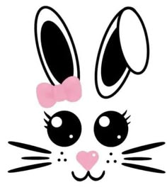 a black and white bunny face with pink bow