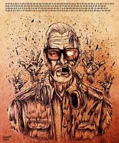 a drawing of an old man with glasses on his face and hands in front of him