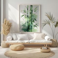 a living room filled with furniture and plants