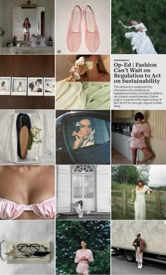 a collage of photos with women in pink dresses and shoes on the front page