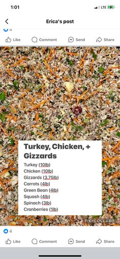 the turkey, chicken, and gizzardas menu is displayed on an iphone