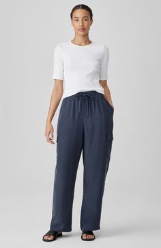 Find EILEEN FISHER Cargo Silk Straight Leg Drawstring Pants on Editorialist. Cargo pockets lend on-trend style to these luxe silk pants cut with flowy wide legs and topped with a comfortable elastic-drawstring waist. Elastic/drawstring waist Side-seam pockets; cargo flap-patch pockets 100% silk Machine wash, line dry Imported Silk Pants, Wide Legs, Fabric Gifts, Free Fabric, Drawstring Pants, Eileen Fisher, Drawstring Waist, Straight Leg, Wide Leg