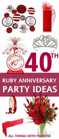 ruby anniversary party ideas with red flowers and ribbons