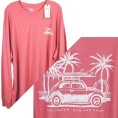 Izod Saltwater Big & Tall 2xlt Relaxed Saltwater Sun Sand Long Sleeve T-Shirt Nwt * New With Tags * Melon Medium Pink Color With White Surfer Graphic * Cotton/Polyester * Crewneck * Long Sleeves Size 2xlt Pit To Pit 27.5 In Length 34 In. Beachwear Vacation Boating Camping Beach Bum Margaritaville Summer Outfits Relaxation Casual Hippie Volkswagon Bug Surfer Ocean 5231111 Camping Beach, Distressed Tee, Blue Tee, Beach Bum, Big & Tall, Big And Tall, Shorts With Pockets, Boating, Vintage Tshirts