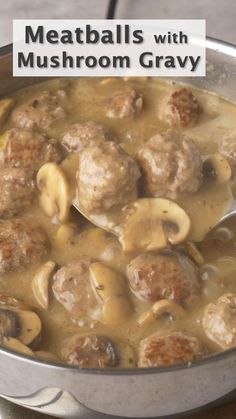 meatballs with mushroom gravy in a pot