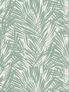 a green and white wallpaper with palm leaves on the back ground, in shades of grey