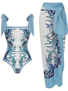 Casual Gowns, Swimwear 2024, Comfortable Swimwear, Swimsuit Skirt, Blue Bodysuit, Women Ties, Costume Intero, فستان سهرة, Print Swimwear