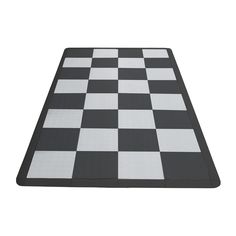 a black and white checkerboard rug on a white background with room for text