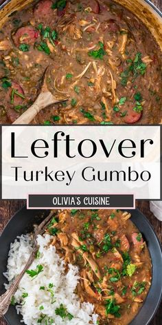 leftover turkey gumbo recipe in a pan with rice