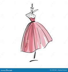 a pink dress on a mannequin with a hanger in the background royalty illustration