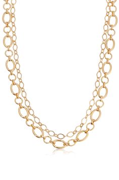 Large Links Double Chain Necklace Gold Layered Chain Link Necklace, Gold-tone Double Chain Necklace, Gold Link Chain Layered Necklace, Gold-tone Layered Chain Necklace Gold Plated, Gold-plated Layered Chain Necklace, Gold-tone Layered Necklace With Chain Detail, Gold Charm Necklace With Oval Link Adjustable Chain, Gold Charm Necklaces With Adjustable Oval Link Chain, Gold-tone Double Strand Necklace With Adjustable Chain