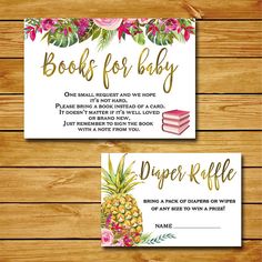 two books for baby cards with pineapples and flowers