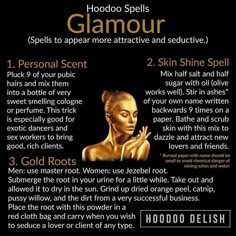 a woman's guide to glamour for skin and body care, including gold dots