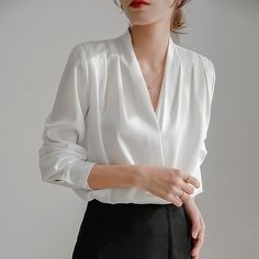 Season:Spring   Fall; Fabric:Satin; Sleeve Length:Long Sleeve; Look After Me:Wet and Dry Cleaning,Washable,Machine wash; Gender:Women's; Style:Mature,Daily,Business; Elasticity:Micro-elastic; Tops Type:Shirt,Blouse; Occasion:Work; Top Length:Regular; Fit Type:Regular Fit; Pattern:Plain; Neckline:V Neck; Front page:FF; Listing Date:10/24/2023; Production mode:External procurement; Bust:; Length:; Shoulder Width:; Sleeve:; Fit US Size:; Fit UK Size:; Fit EU Size: Satin Shirts For Women, Business Blouse, Casual Office Wear, Navy Blue Shirt, Navy Blue Shirts, Satin Blouses, Ivory Silk, Elegant Blouses, Satin Shirt