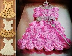 some cupcakes are being made to look like a princess dress