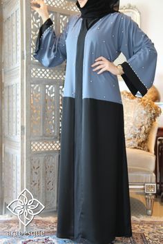 Shop the latest trends in Abaya online. Purchase at Arabesque. Our Abaya Dress collection caters to the fashion-forward needs of Muslim Dress UK enthusiasts. Modest Dresses Muslim, Burka Fashion, Abayas Designs, Arabic Hijab, Party Abaya, Fesyen Islam, Estilo Hijab