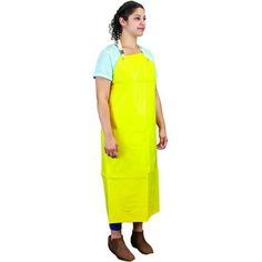 Heavy-Duty Nitrile Apron Yellow by Bison Life is made to withstand a tough workload, yet is suitable for use at home as well. These heavyweight aprons are made from 17 mils synthetic rubber material that is much stronger and longer lasting than common plastics for added durability and long life. The heavy-duty woven neck strap is adjustable for custom fit and the reinforced grommets at the waist offer protection against ripping. These industrial Yellow aprons are used for food processing operati Butcher Apron, Yellow Apron, Restaurant Aprons, Branded Aprons, Pvc Apron, Mechanic Gloves, Food Handling, Food Processing, Bib Apron