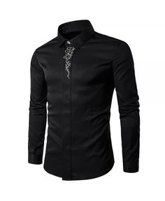 Buy Men Causal Turn Down Collar Slim Floral Placket Long Sleeve Shirt Male Top - Black - 3Z82229912 online, fidn many other Men's Shirts Tuxedo Shirt Dress, Slim Fit Dress Shirts, Tuxedo Dress, Slim Fit Dresses, Embroidery Fashion, Slim Fit Shirt, British Style, Long Sleeve Casual, Shirt Online