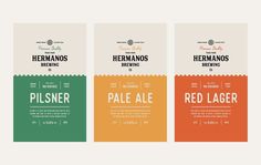 three different types of beer labels with the names of each type and their corresponding colors