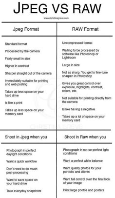 the differences between jpegs and raw formats are shown in this graphic above