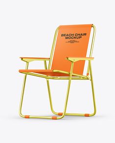 an orange beach chair sitting on top of a white floor