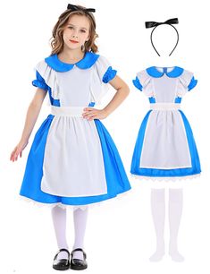 PRICES MAY VARY. Complete Costume Ensemble: This girls costume set features a peter pan collar blue dress, white apron, socks, and hairband. Let your little one step into magic land Accurate Sizing for Perfect Fit: Refer to the size chart to select the right fit, so your young explorer can fully enjoy their Wonder-land experience Premium Quality for Playful Comfort: Crafted with care, our kids costume offers high-quality materials that ensure durability and a soft touch Versatile Adventures Awai Princess Costume Kids, Storybook Character Costumes, Blue Princess Dress, Peter Pan Costume, Halloween Princess, Baby Costumes Girl, Princess Halloween Costume, White Apron, Princess Cosplay