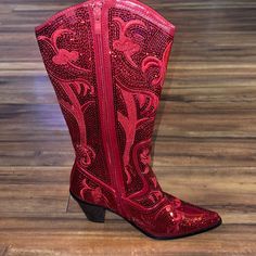 Like New Condition Red Bling Helen’s Heart Boots. Only Try Them Out Never Used. Red Bling Boots, Heart Boots, Red Cowboy Boots, Heart Shoes, Heart Red, Cute Nike Shoes, Cute Nike, S Heart, Cute Nikes