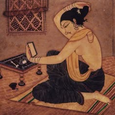 a painting of a woman sitting on the floor