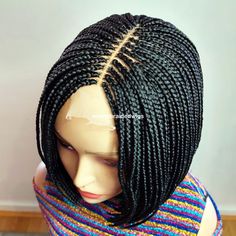 * 12-inch glueless middle part short bob braids wig * Neatly handmade with kanekalon synthetic braiding extensions * 2x4 human hair blend lace closure to give a natural look at the front * The wig cap is breathable and expandable and fits most head size * Has an adjustable elastic wig band at the base for a secure fit. We've got loads of more beautiful braided wigs at https://eirenesbraidedwigs.etsy.com Shop our exquisite hair accessories here: https://aeirenesaccessories.etsy.com Faux Locs Red, Head Band Wig, Braids Faux Locs, Chunky Box Braids, Braiding Extensions, Short Bob Braids, Braids Bob, Box Braids Bob, Single Braid