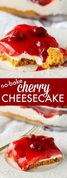 no bake cherry cheesecake on a white plate