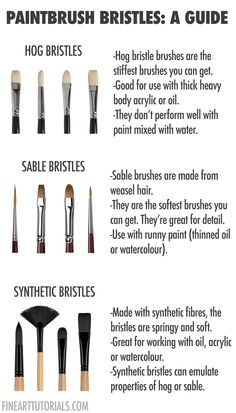 an info sheet describing the different types of brushes