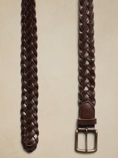 A mastery of impeccable design, this sophisticated belt is made from soft braids of luxurious of leather that make an incredibly intricate, yet sturdy silhouette.  #712658 Width: 1. 75" (4. 5cm) Soft Braids, Braided Leather Belt, Braided Leather, Leather Belt, Banana Republic, Dark Brown, Braids, Leather, Design