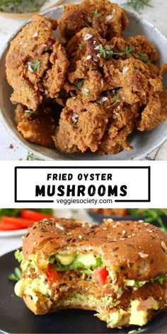 fried oyster mushrooms with vegetables on the side