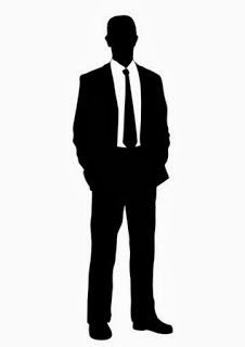 the silhouette of a man in a suit and tie is shown against a white background