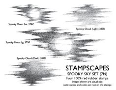 an advertisement for stamps featuring different types of clouds and the words stampscapes spooky sky set nn