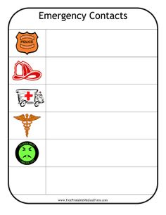 an emergency contact card with different symbols