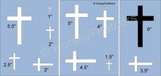 three crosses with measurements for each cross