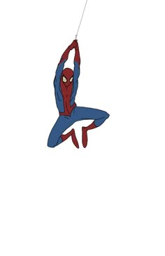 a spider man kite is flying high in the sky with his arms stretched out and head down