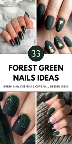 Discover 33 forest green nails ideas perfect for every style, from dark, gold-accented designs to trendy bling looks! Explore unique nail shapes, including square and almond, plus tips on short nail ideas. Save to your nails board & visit the article for the ultimate green nail inspiration! Green Nail Inspiration, Forest Green Nails, Green Nails Ideas, Light Gray Nails, Pretty Forest, Nail Options, Festive Nail Designs, Nail Types, Dark Green Nails