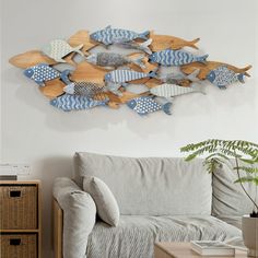 Coastal Wooden Fish Wall Decor Art Craft Wooden Fish Wall Decor, Bamboo Wall Decor, Metal Wall Panel, Wood Fish, Geometric Wall Decor, Butterfly Wall Decor