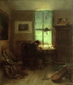 a painting of a person sitting in a room